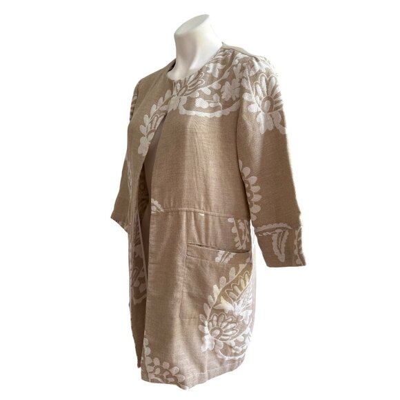 Chico’s NWT Bicolor Jacquard Jacket, Beige Cotton Linen Blend Women's Size 1P - Picture 7 of 10